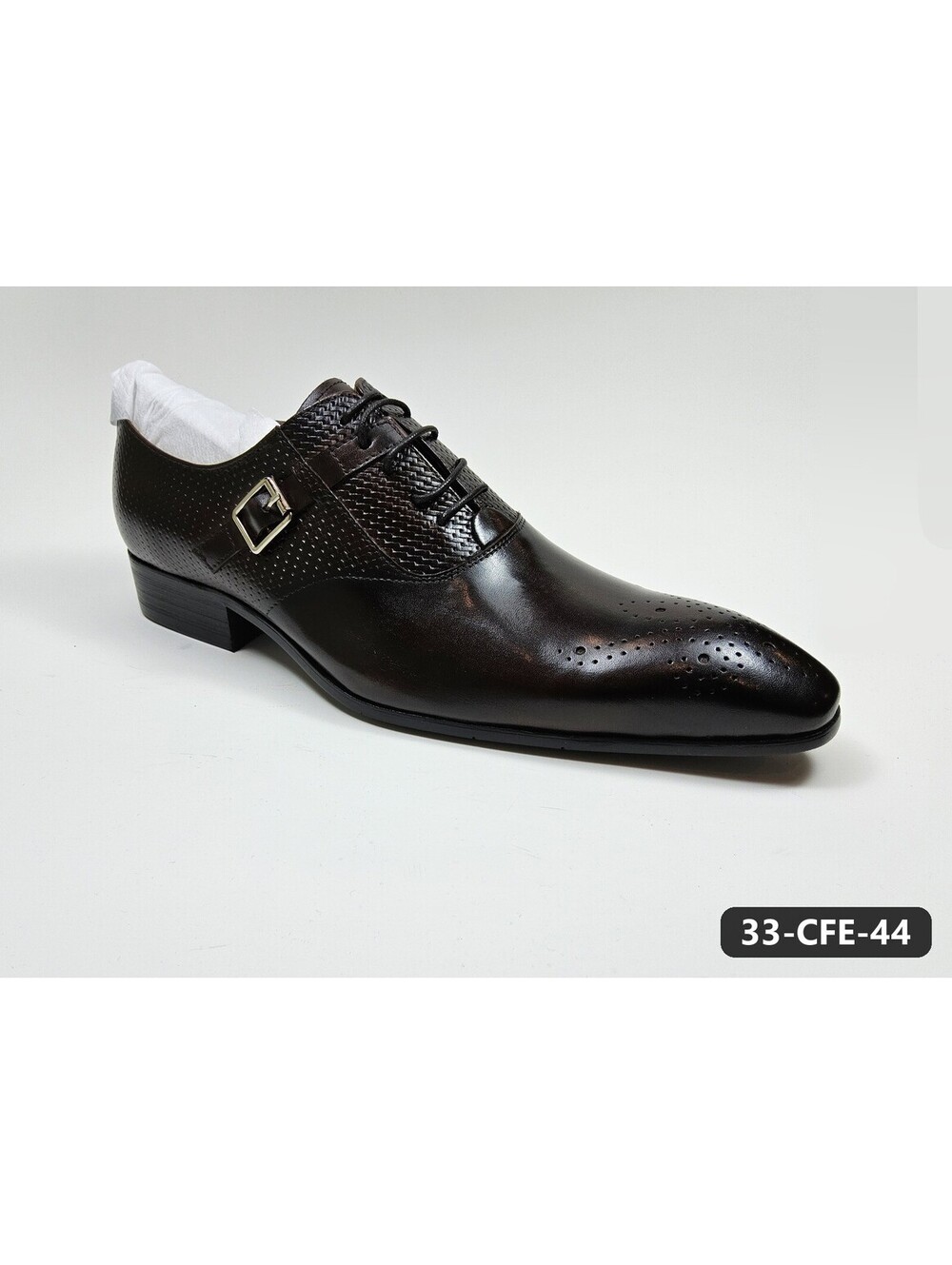 Men's Dark Brown Lace-Up Oxfords with Side Buckle and Brogue Toe